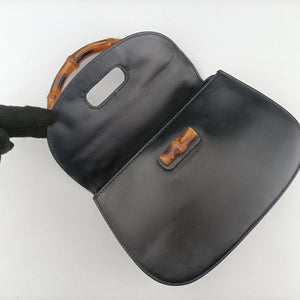 Pre-owned Gucci Bamboo Black Leather 000204 clutchbag | stylenewstar