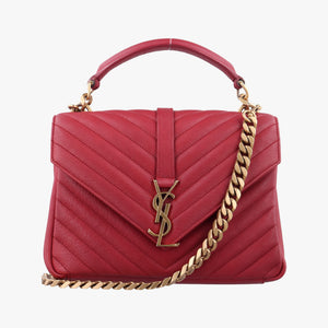 Pre-owned Yves Saint Laurent COLLEGE Red Leather 428056 shoulderbag | stylenewstar