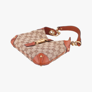 Pre-owned Gucci Piston Lock Jackie Hobo Brown canvas×leather 120885 handbag | stylenewstar