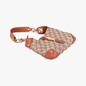 Pre-owned Gucci Piston Lock Jackie Hobo Brown canvas×leather 120885 handbag | stylenewstar
