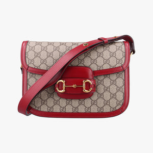 Pre-owned Gucci The Hacker Project Horsebit 1955 Beige × Brown × Red PVC coated canvas×Leather 602204 shoulderbag | stylenewstar