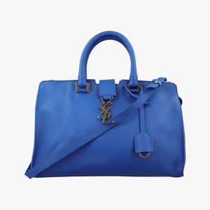 Pre-owned Yves Saint Laurent BABY CABAS Blue Leather 394461 shoulderbag | stylenewstar