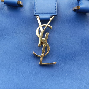 Pre-owned Yves Saint Laurent BABY CABAS Blue Leather 394461 shoulderbag | stylenewstar