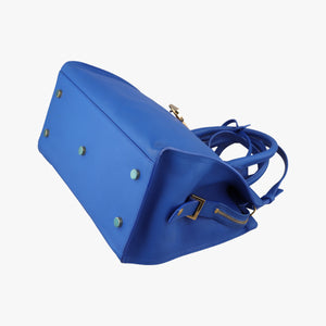 Pre-owned Yves Saint Laurent BABY CABAS Blue Leather 394461 shoulderbag | stylenewstar