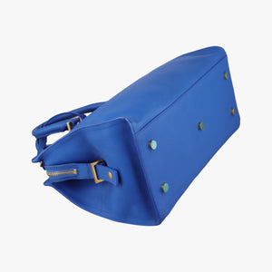 Pre-owned Yves Saint Laurent BABY CABAS Blue Leather 394461 shoulderbag | stylenewstar