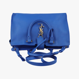 Pre-owned Yves Saint Laurent BABY CABAS Blue Leather 394461 shoulderbag | stylenewstar
