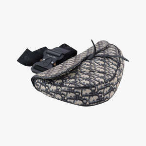 Pre-owned Christian Dior saddle Navy Jacquard×Leather crossbodybag | stylenewstar