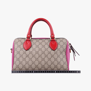 Pre-owned Gucci GG SUPREME beige×red×pink PVC coated canvas×Leather 409529 shoulderbag | stylenewstar