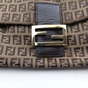 Pre-owned Fendi Mama Baguette Zucchino Brown Canvas×Leather 8BR001 shoulderbag | stylenewstar