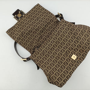 Pre-owned Fendi Mama Baguette Zucchino Brown Canvas×Leather 8BR001 shoulderbag | stylenewstar