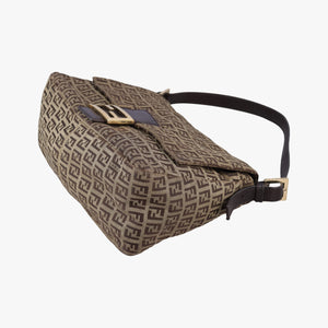 Pre-owned Fendi Mama Baguette Zucchino Brown Canvas×Leather 8BR001 shoulderbag | stylenewstar