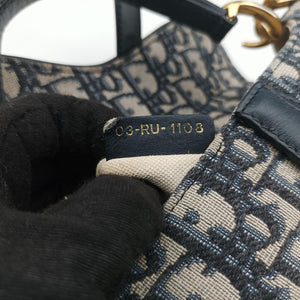 Pre-owned Christian Dior Saddle Navy Jacquard × Leather shoulderbag | stylenewstar