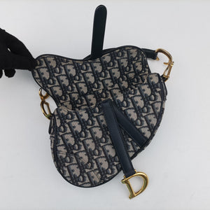 Pre-owned Christian Dior Saddle Navy Jacquard × Leather shoulderbag | stylenewstar