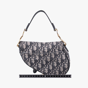 Pre-owned Christian Dior Saddle Navy Jacquard × Leather shoulderbag | stylenewstar