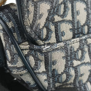 Pre-owned Christian Dior Saddle Navy Jacquard × Leather shoulderbag | stylenewstar