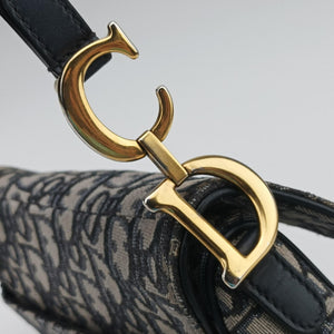 Pre-owned Christian Dior Saddle Navy Jacquard × Leather shoulderbag | stylenewstar
