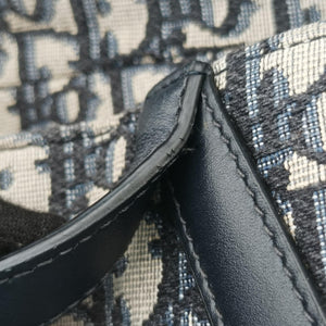 Pre-owned Christian Dior Saddle Navy Jacquard × Leather shoulderbag | stylenewstar