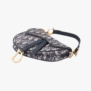 Pre-owned Christian Dior Saddle Navy Jacquard × Leather shoulderbag | stylenewstar