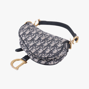 Pre-owned Christian Dior Saddle Navy Jacquard × Leather shoulderbag | stylenewstar