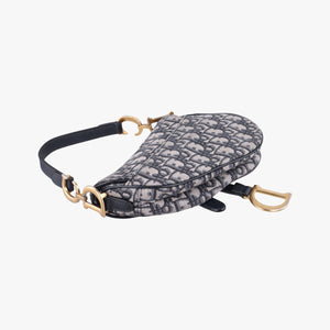 Pre-owned Christian Dior Saddle Navy Jacquard × Leather shoulderbag | stylenewstar