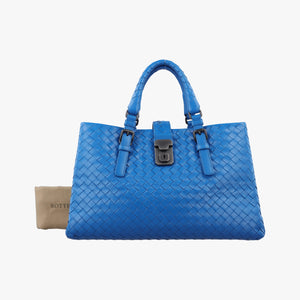 Pre-owned Bottega Veneta Roma Intrecciato Blue lambskin handbag | stylenewstar