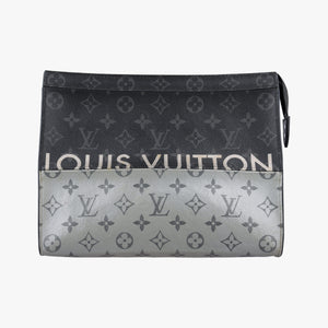 Pre-owned Louis Vuitton Pochette Voyage MM Black x Silver Monogram Split M63039 clutchbag | stylenewstar