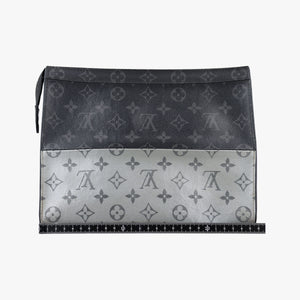 Pre-owned Louis Vuitton Pochette Voyage MM Black x Silver Monogram Split M63039 clutchbag | stylenewstar