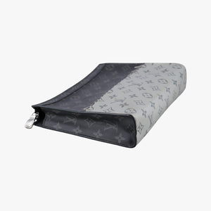 Pre-owned Louis Vuitton Pochette Voyage MM Black x Silver Monogram Split M63039 clutchbag | stylenewstar