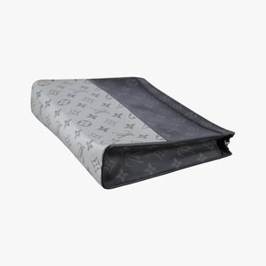 Pre-owned Louis Vuitton Pochette Voyage MM Black x Silver Monogram Split M63039 clutchbag | stylenewstar