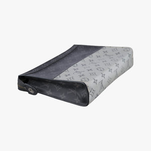 Pre-owned Louis Vuitton Pochette Voyage MM Black x Silver Monogram Split M63039 clutchbag | stylenewstar