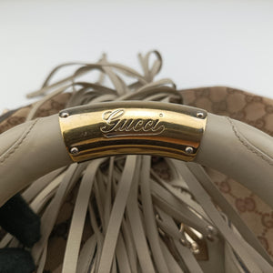 Pre-owned Gucci Indy Babouska Brown×White Canvas×Leather 185566 shoulderbag | stylenewstar