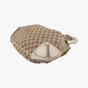 Pre-owned Gucci Indy Babouska Brown×White Canvas×Leather 185566 shoulderbag | stylenewstar