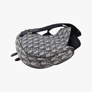Vintage Christian Dior saddle Navy Jacquard×Leather bum bag/waist bag | stylenewstar