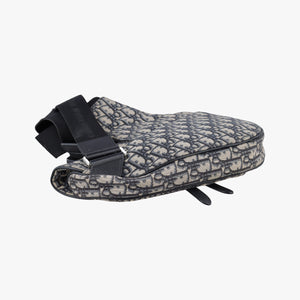 Vintage Christian Dior saddle Navy Jacquard×Leather bum bag/waist bag | stylenewstar