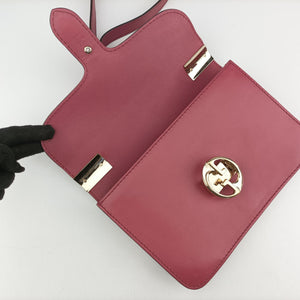 Pre-owned Gucci Interlocking 1973 Flap Pink Leather 277522 shoulderbag | stylenewstar