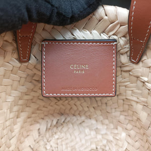 Pre-owned Celine Teen Triomphe Pannier Beige×Brown Leather×straw shoulderbag | stylenewstar