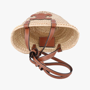 Pre-owned Celine Teen Triomphe Pannier Beige×Brown Leather×straw shoulderbag | stylenewstar