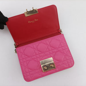 Pre-owned Christian Dior Cannage New Lock Red x Pink lambskin shoulderbag | stylenewstar