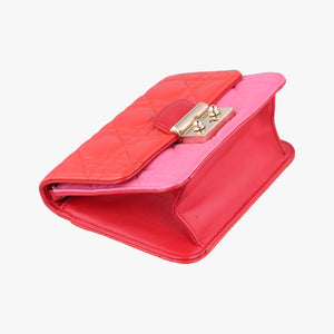 Pre-owned Christian Dior Cannage New Lock Red x Pink lambskin shoulderbag | stylenewstar
