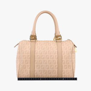 Pre-owned Fendi Zucchino boston Beige PVC coated canvas 8BL068 handbag | stylenewstar