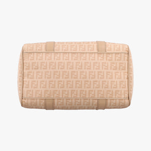 Pre-owned Fendi Zucchino boston Beige PVC coated canvas 8BL068 handbag | stylenewstar