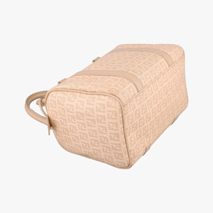 Pre-owned Fendi Zucchino boston Beige PVC coated canvas 8BL068 handbag | stylenewstar