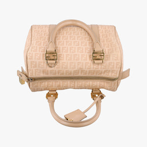 Pre-owned Fendi Zucchino boston Beige PVC coated canvas 8BL068 handbag | stylenewstar