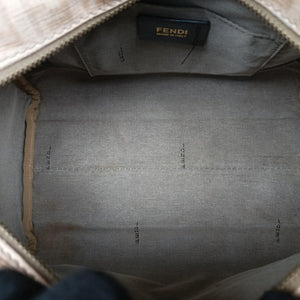 Pre-owned Fendi Zucchino boston Beige PVC coated canvas 8BL068 handbag | stylenewstar