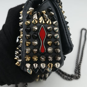 Pre-owned Christian Louboutin Sweet Charity Scarabe Spike Black Leather shoulderbag | stylenewstar