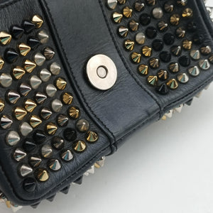 Pre-owned Christian Louboutin Sweet Charity Scarabe Spike Black Leather shoulderbag | stylenewstar