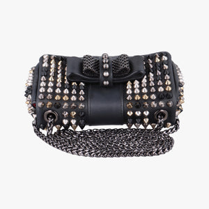 Pre-owned Christian Louboutin Sweet Charity Scarabe Spike Black Leather shoulderbag | stylenewstar