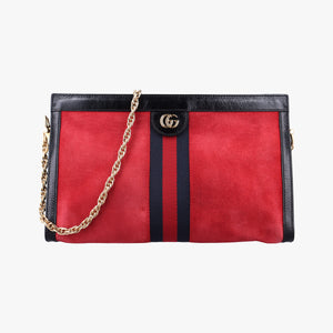 Pre-owned Gucci Ophidia Red×black suede×leather 503876 shoulderbag | stylenewstar
