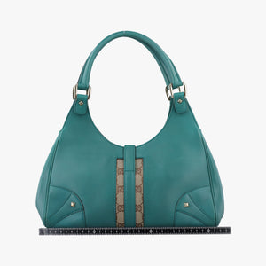 Pre-owned Gucci New Jackie Blue×Green Leather×canvas 124407 shoulderbag | stylenewstar