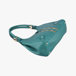 Pre-owned Gucci New Jackie Blue×Green Leather×canvas 124407 shoulderbag | stylenewstar